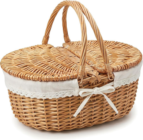 Wicker picnic basket with lid - wicker,